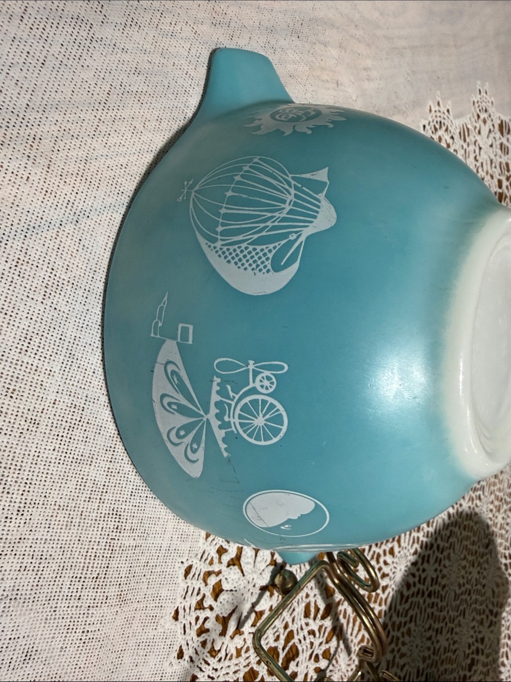 Turquoise PYREX promo Hot Air Balloon 441 cinderella mixing bowl chip and dip - Picture 5 of 13